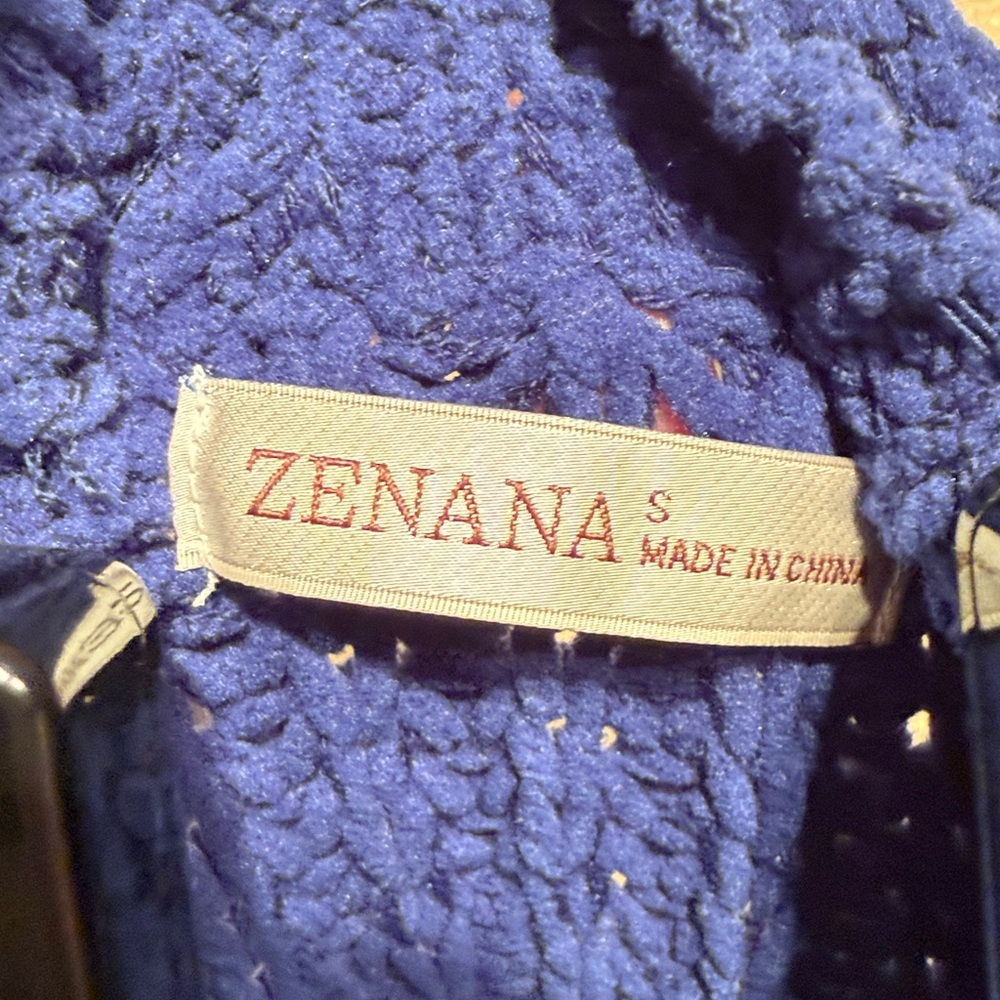 Navy blue cable knit crochet baby soft mock neck sweater women’s small NEW - Picture 4 of 8